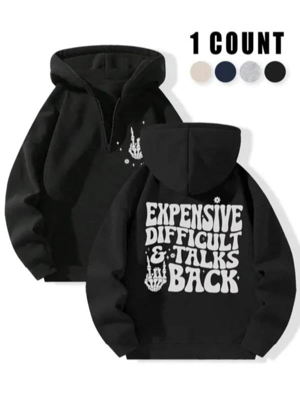 Women's Letter Print Drop Shoulder Half Zip Up Hoodie, Fashion Casual Long Sleeve Hooded Sweatshirt for Daily Holiday...