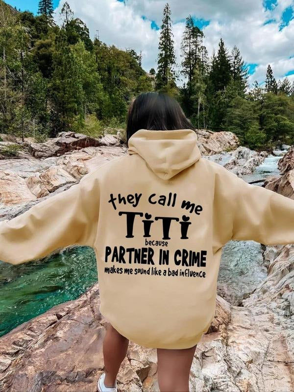 Women's Letter Print Drop Shoulder Hoodie, Casual Drawstring Pocket Hooded Sweatshirt for Daily Holiday Outdoor Wear,...
