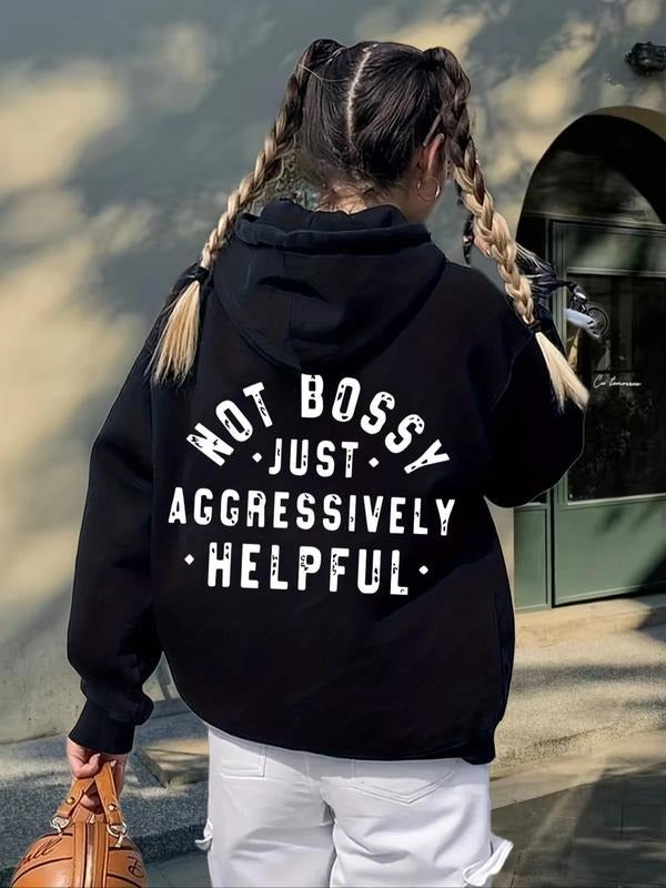 Women's Letter Print Drop Shoulder Hoodie, Casual Drawstring Pocket Hooded Sweatshirt for Daily Holiday Outdoor Wear,...