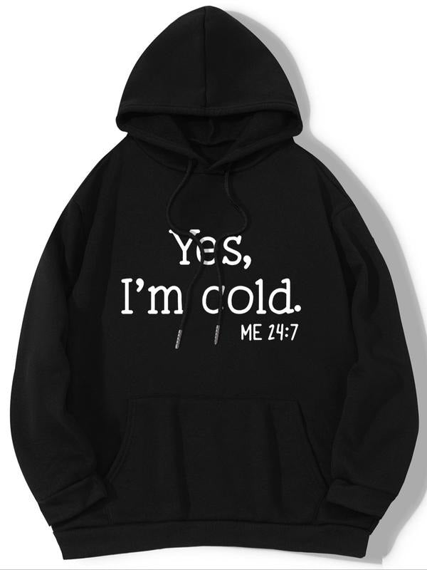 Women's Letter Print Drop Shoulder Hoodie, Casual Drawstring Pocket Hooded Sweatshirt for Daily Wear, Women Clothing for...