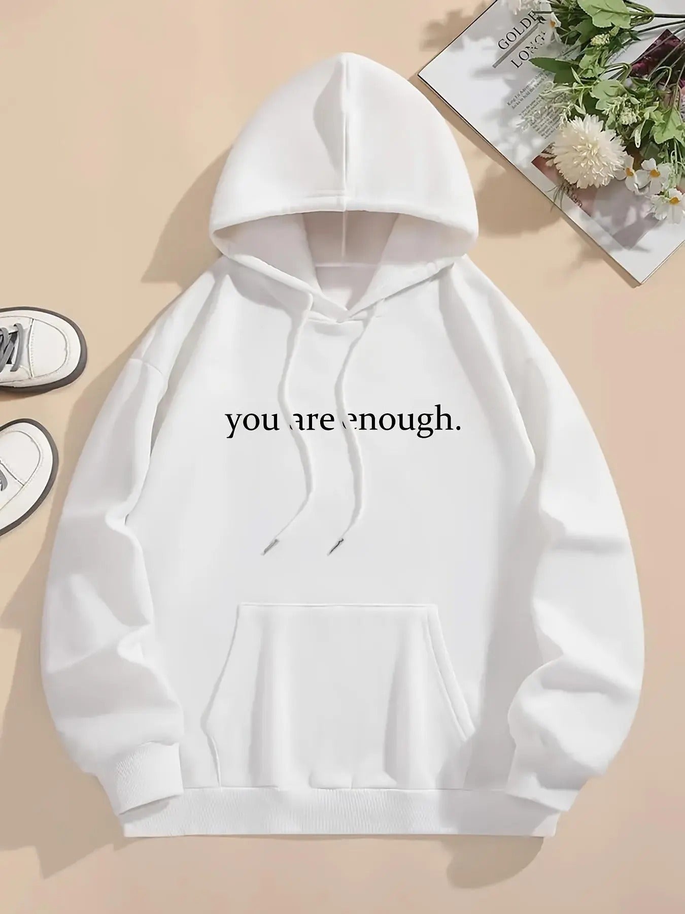 Women's Letter Print Drop Shoulder Hoodie, Fashion Casual Drawstring Hooded Sweatshirt for Daily Holiday Outdoor Wear,...