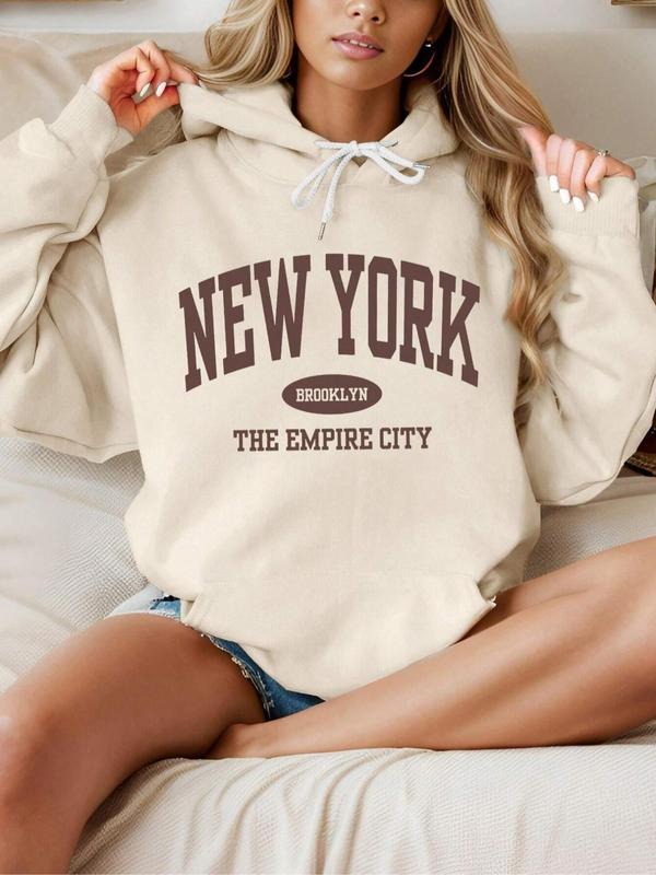 Women's Letter Print Drop Shoulder Hoodie, Fashion Casual Drawstring Hooded Sweatshirt for Daily Holiday Outdoor Wear,...