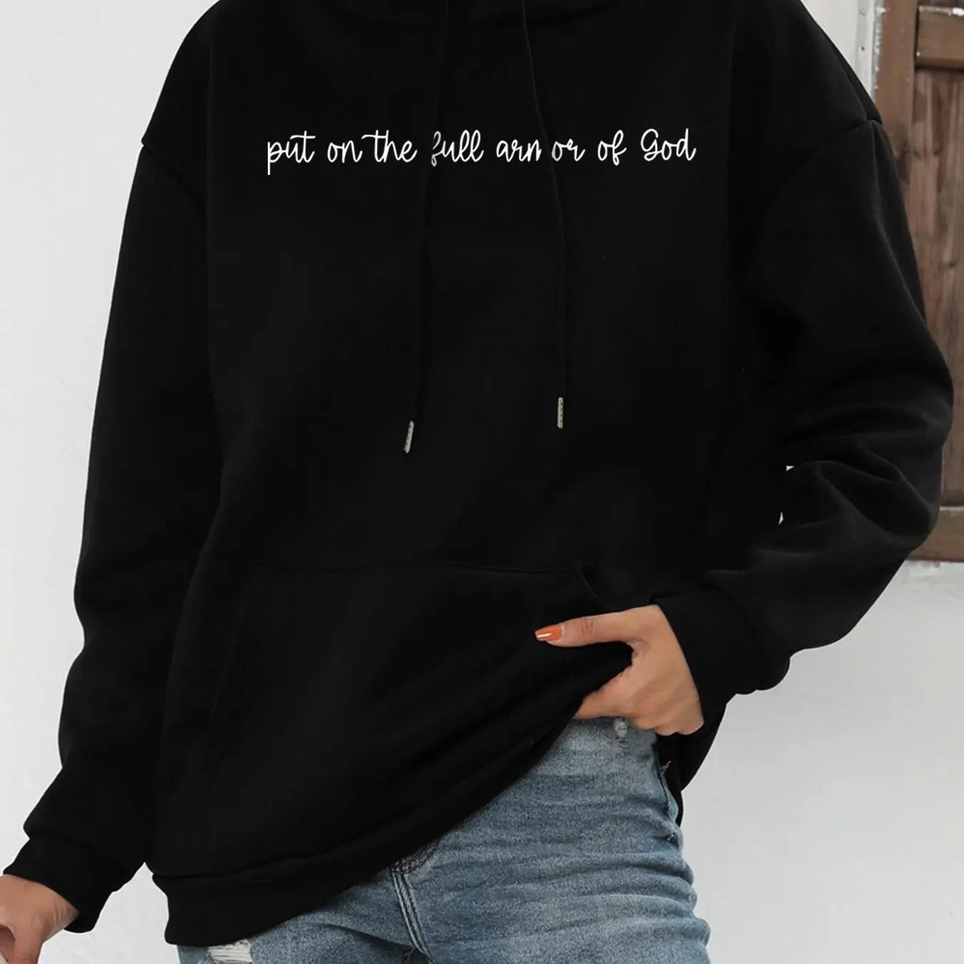 Women's Letter Print Drop Shoulder Hoodie, Fashion Casual Drawstring Kangaroo Pocket Hooded Sweatshirt for Daily Holiday...