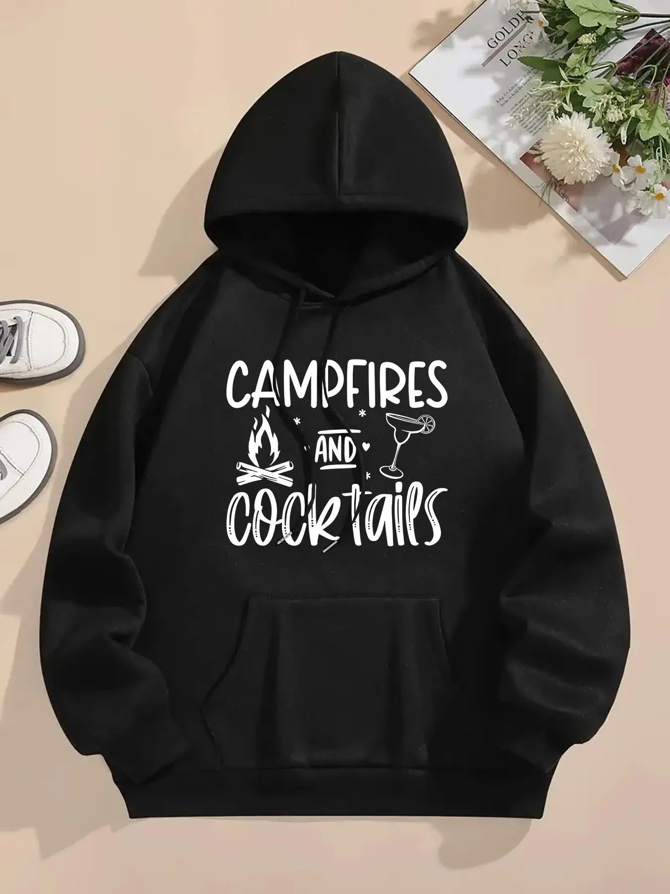 Women's Letter Print Drop Shoulder Hoodie, Fashion Casual Drawstring Pocket Hooded Sweatshirt for Daily Holiday Outdoor...