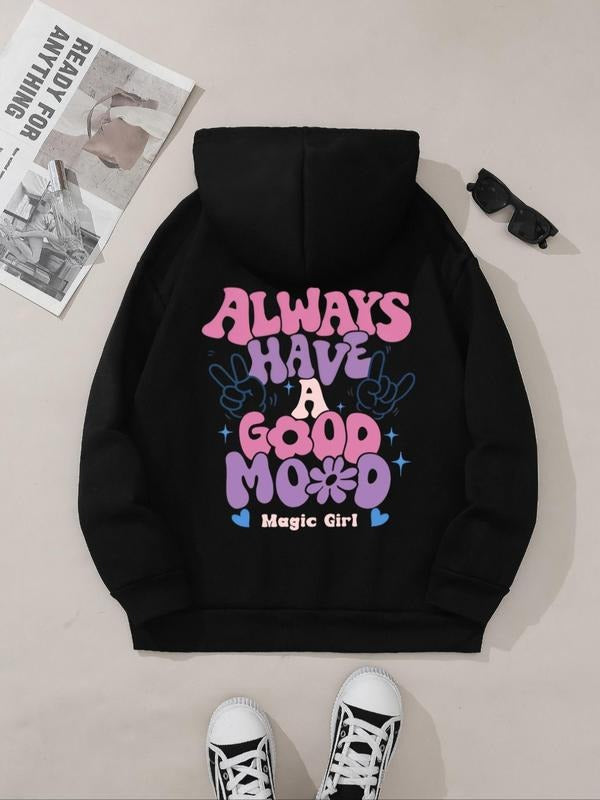 Women's Letter Print Drop Shoulder Hoodie, Fashion Casual Drawstring Pocket Hooded Sweatshirt for Daily Holiday Outdoor...