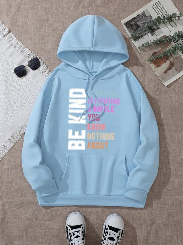Women's Letter Print Drop Shoulder Hoodie, Fashion Casual Drawstring Pocket Hooded Sweatshirt for Daily Holiday Outdoor...