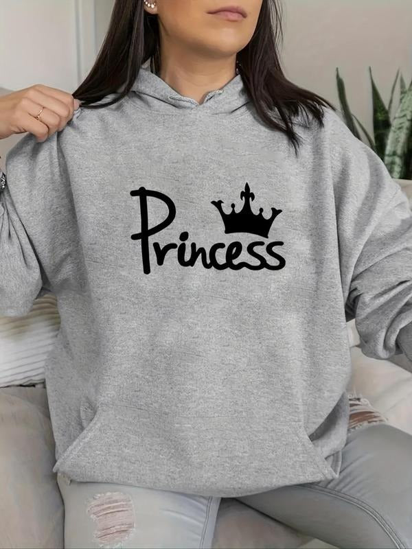 Women's Letter Print Drop Shoulder Hoodie, Fashion Casual Drawstring Pocket Hooded Sweatshirt for Daily Holiday Outdoor...