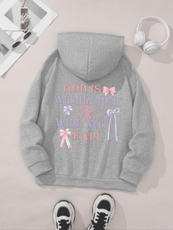 Women's Letter Print Drop Shoulder Hoodie, Fashion Casual Drawstring Pocket Hooded Sweatshirt for Daily Holiday Outdoor...