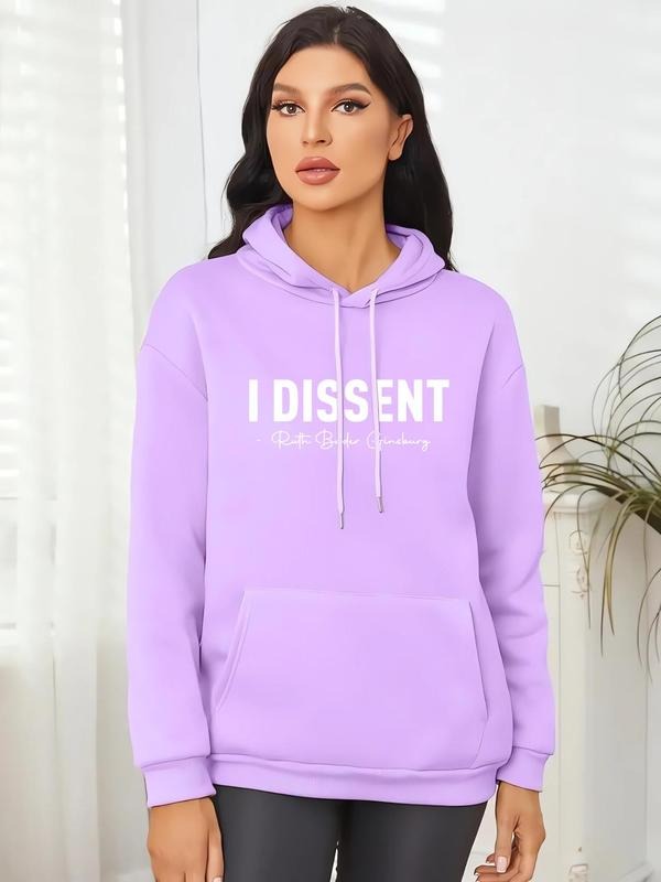 Women's Letter Print Drop Shoulder Hoodie, Fashion Casual Drawstring Pocket Hooded Sweatshirt for Daily Holiday Outdoor...
