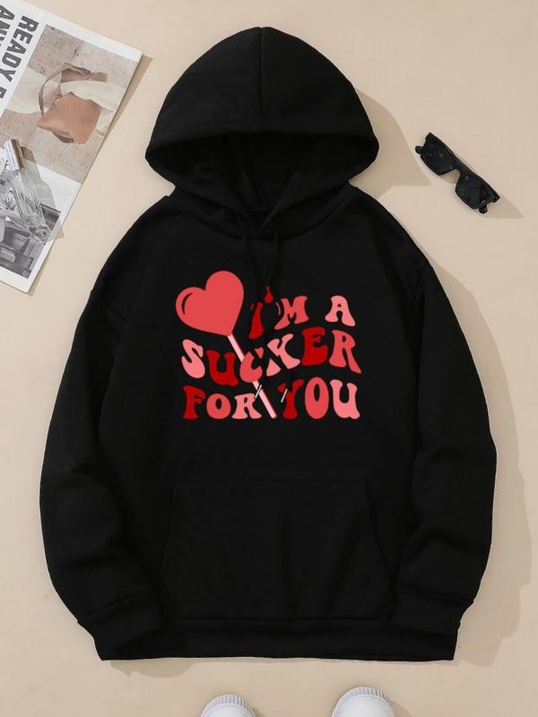 Women's Letter Print Drop Shoulder Hoodie, Fashion Casual Drawstring Pocket Hooded Sweatshirt for Daily Holiday Outdoor...