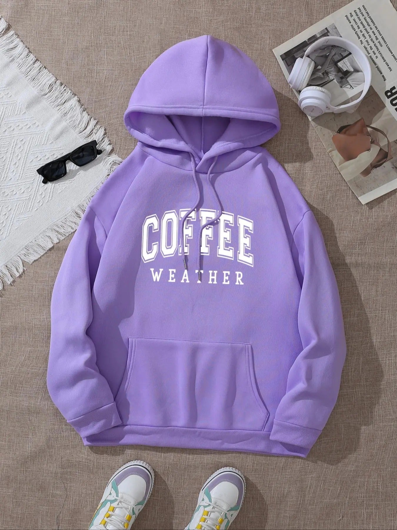 Women's Letter Print Drop Shoulder Hoodie, Fashion Casual Drawstring Pocket Hooded Sweatshirt for Daily Holiday Outdoor...