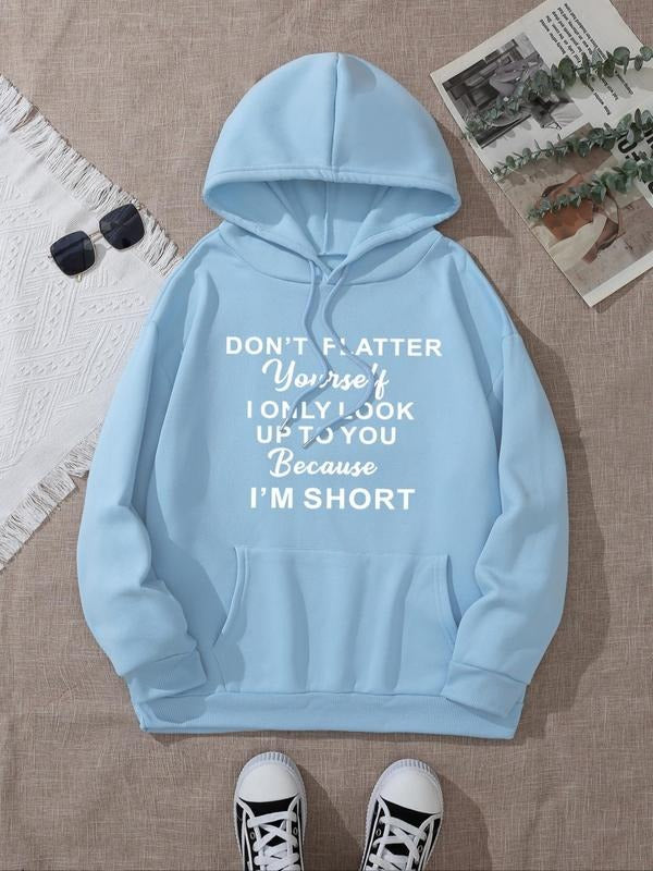Women's Letter Print Drop Shoulder Hoodie, Fashion Casual Drawstring Pocket Hooded Sweatshirt for Daily Holiday Outdoor...