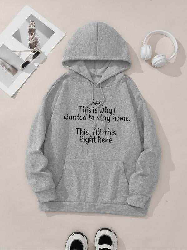 Women's Letter Print Drop Shoulder Hoodie, Fashion Casual Drawstring Pocket Hooded Sweatshirt for Daily Holiday Outdoor...