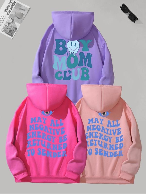 Women's Letter Print Drop Shoulder Hoodie, Fashion Casual Drawstring Pocket Hooded Sweatshirt for Daily Holiday Outdoor...