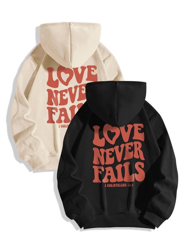 Women's Letter Print Drop Shoulder Hoodie, Fashion Casual Drawstring Pocket Hooded Sweatshirt for Daily Holiday Outdoor...