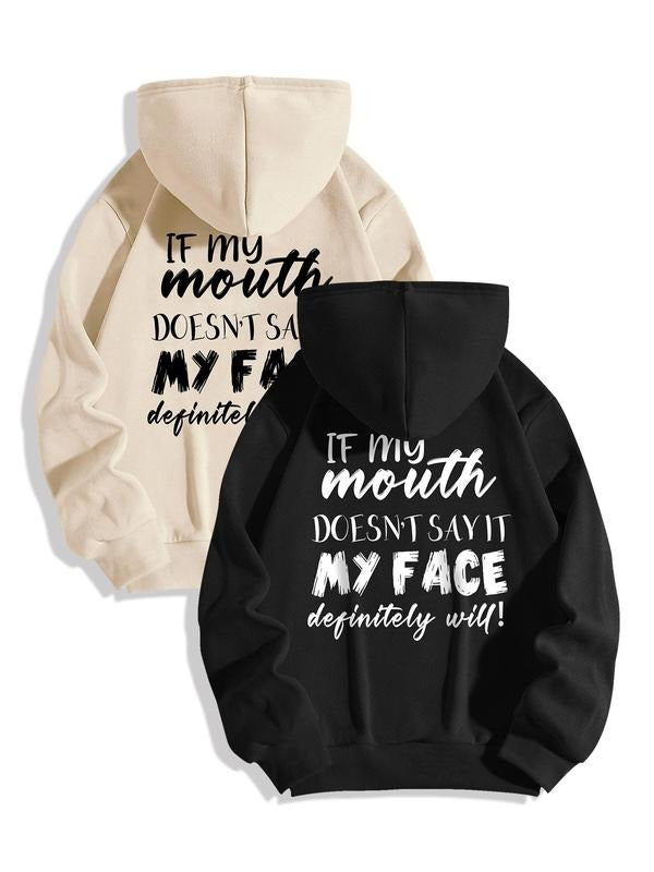 Women's Letter Print Drop Shoulder Hoodie, Fashion Casual Drawstring Pocket Hooded Sweatshirt for Daily Holiday Outdoor...