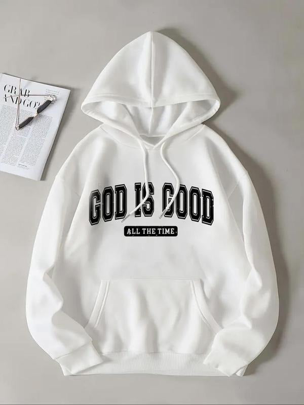 Women's Letter Print Drop Shoulder Hoodie, Fashion Casual Drawstring Pocket Hooded Sweatshirt for Daily Holiday Outdoor...