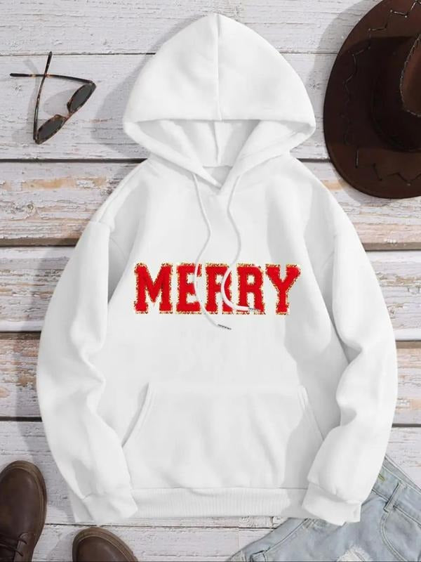 Women's Letter Print Drop Shoulder Hoodie, Fashion Casual Drawstring Pocket Hooded Sweatshirt for Daily Holiday Outdoor...