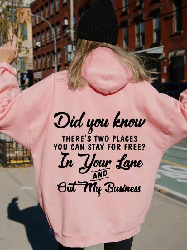 Women's Letter Print Drop Shoulder Hoodie, Fashion Casual Drawstring Pocket Hooded Sweatshirt for Daily Holiday Outdoor...