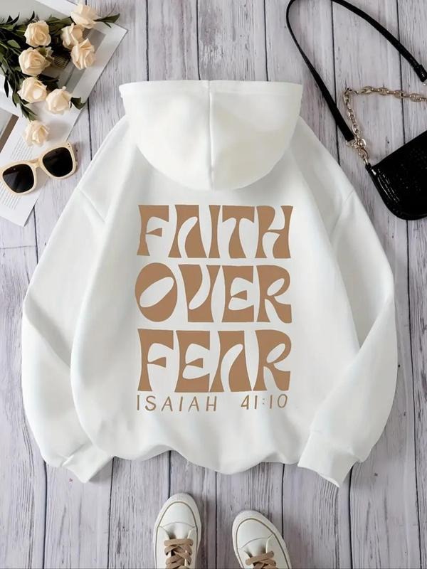 Women's Letter Print Drop Shoulder Hoodie, Fashion Casual Drawstring Pocket Hooded Sweatshirt for Daily Holiday Outdoor...