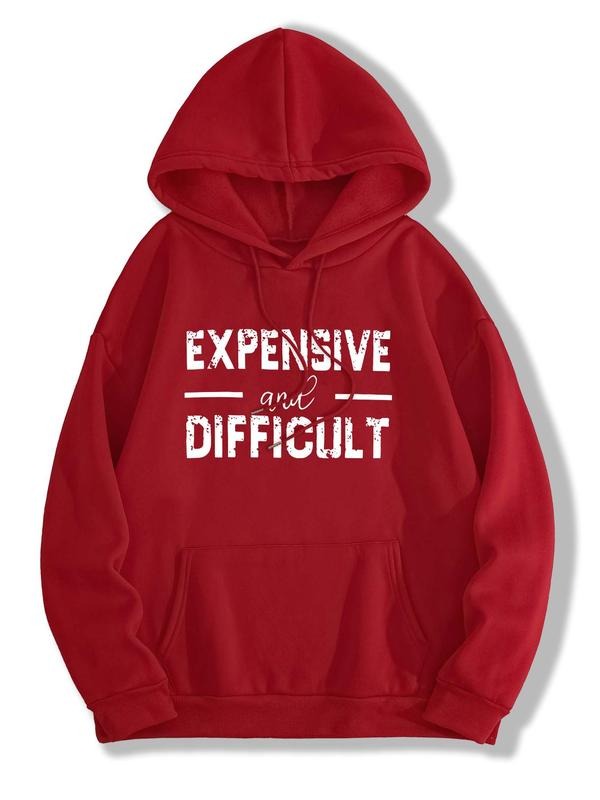 Women's Letter Print Drop Shoulder Hoodie, Fashion Casual Drawstring Pocket Hooded Sweatshirt for Daily Holiday Outdoor...