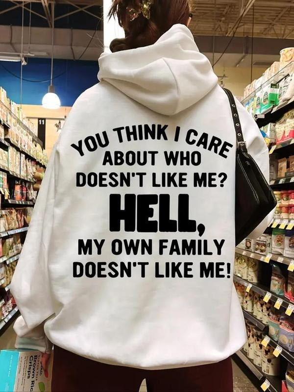 Women's Letter Print Drop Shoulder Hoodie, Fashion Casual Drawstring Pocket Hooded Sweatshirt for Daily Holiday Outdoor...