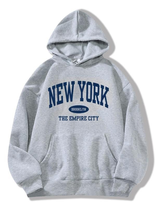 Women's Letter Print Drop Shoulder Hoodie, Fashion Casual Drawstring Pocket Hooded Sweatshirt for Daily Holiday Outdoor...