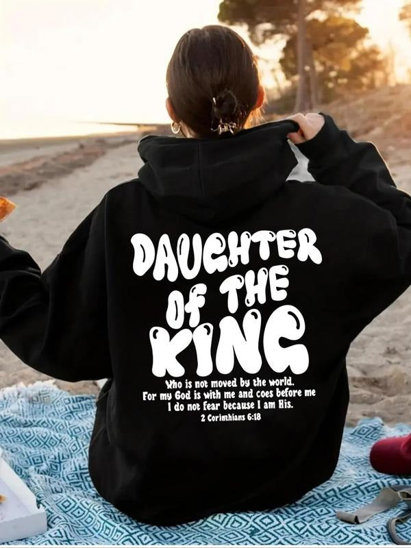 Women's Letter Print Drop Shoulder Hoodie, Fashion Casual Drawstring Pocket Hooded Sweatshirt for Daily Holiday Outdoor...