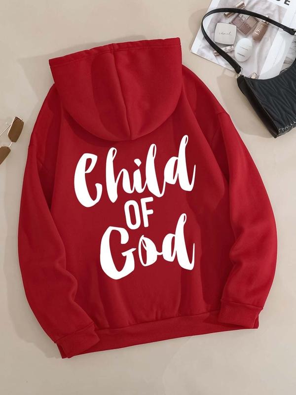 Women's Letter Print Drop Shoulder Hoodie, Fashion Casual Drawstring Pocket Hooded Sweatshirt for Daily Holiday Outdoor...