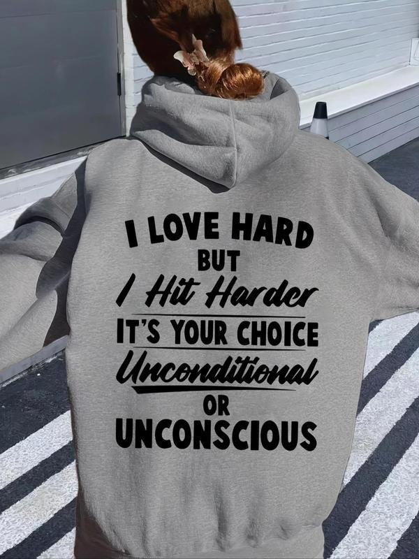 Women's Letter Print Drop Shoulder Hoodie, Fashion Casual Drawstring Pocket Hooded Sweatshirt for Daily Holiday Outdoor...