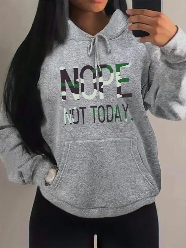 Women's Letter Print Drop Shoulder Hoodie, Fashion Casual Drawstring Pocket Hooded Sweatshirt for Daily Holiday Outdoor...