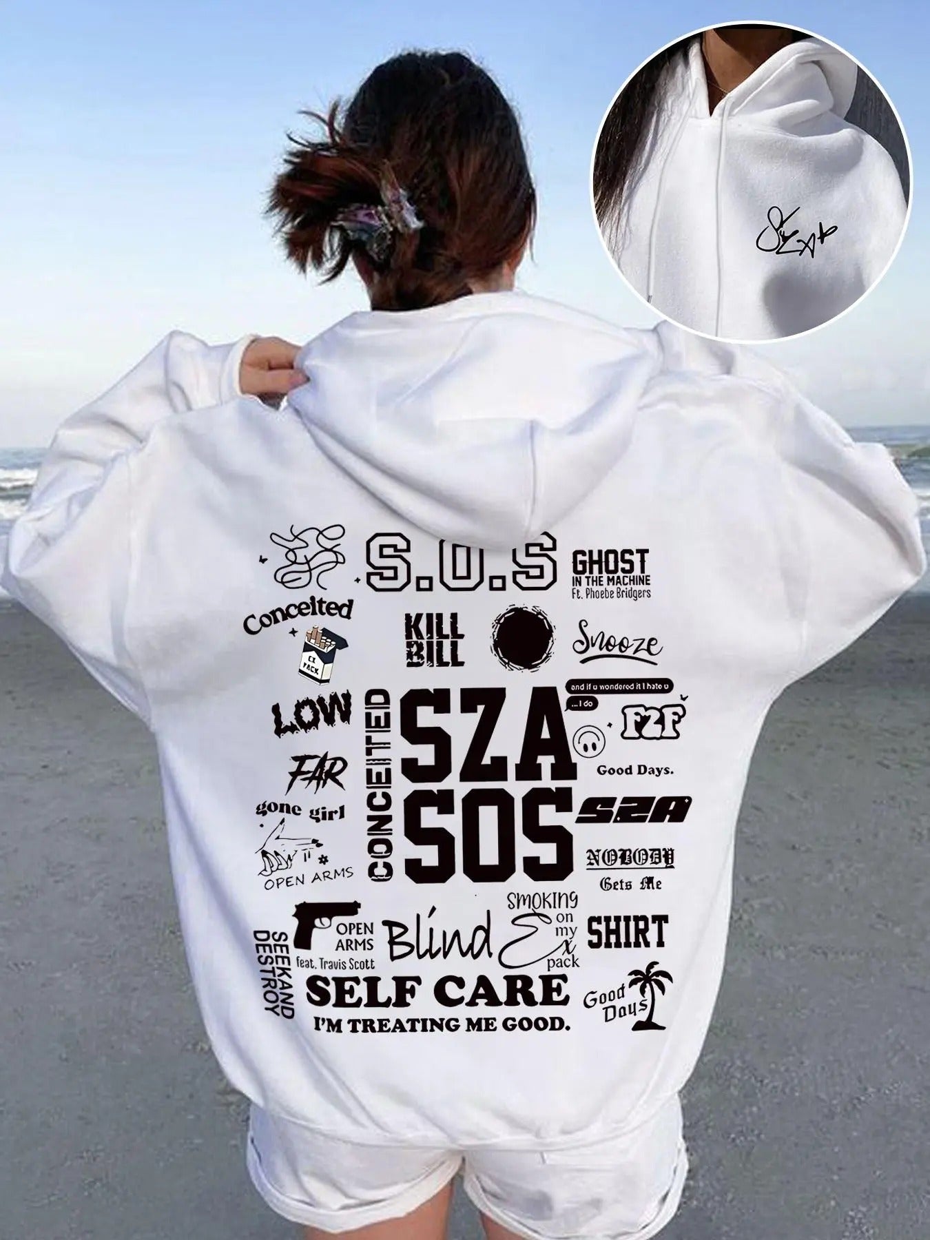 Women's Letter Print Drop Shoulder Hoodie, Fashion Casual Drawstring Pocket Hooded Sweatshirt for Daily Holiday Outdoor...