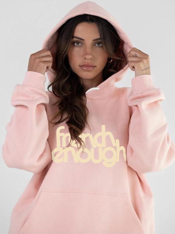 Women's Letter Print Drop Shoulder Hoodie, Fashion Casual Drawstring Pocket Hooded Sweatshirt for Daily Holiday Outdoor...
