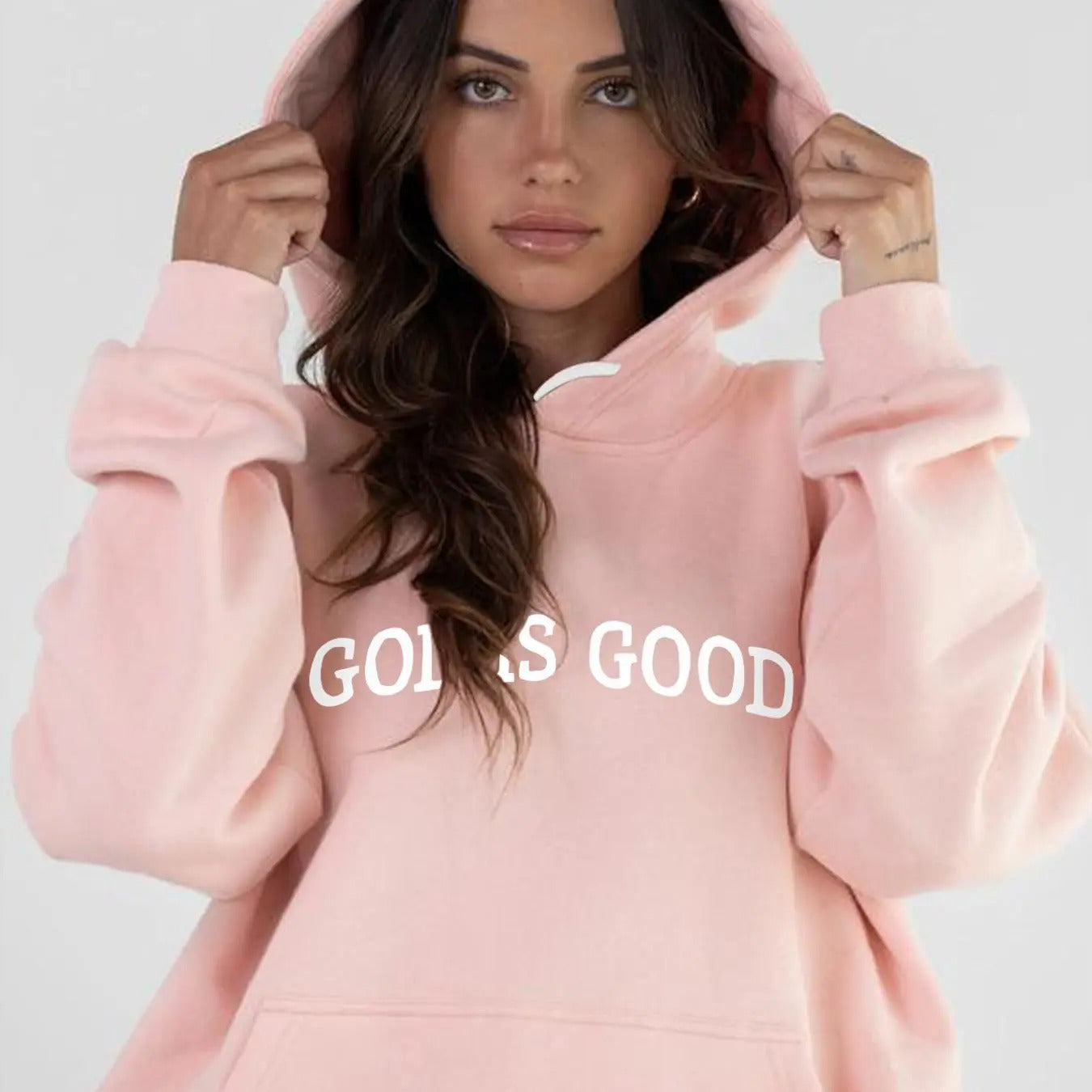 Women's Letter Print Drop Shoulder Hoodie, Fashion Casual Drawstring Pocket Hooded Sweatshirt for Daily Holiday Outdoor...