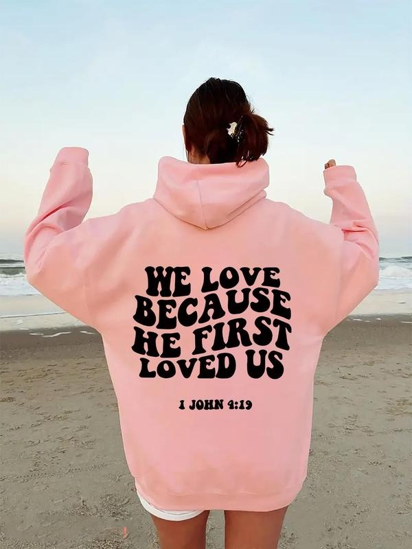 Women's Letter Print Drop Shoulder Hoodie, Fashion Casual Drawstring Pocket Hooded Sweatshirt for Daily Holiday Outdoor...