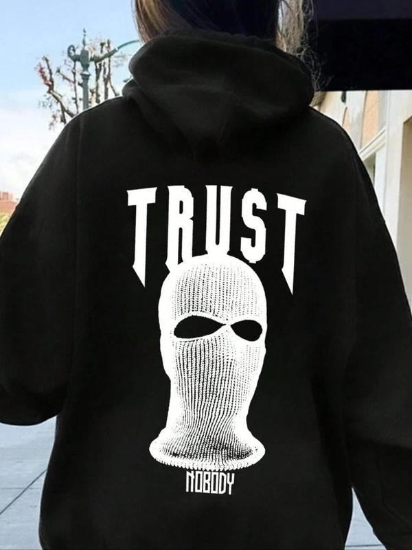 Women's Letter Print Drop Shoulder Hoodie, Fashion Casual Drawstring Pocket Hooded Sweatshirt for Daily Holiday Outdoor...