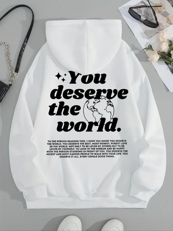 Women's Letter Print Drop Shoulder Hoodie, Fashion Casual Drawstring Pocket Hooded Sweatshirt for Daily Holiday Outdoor...