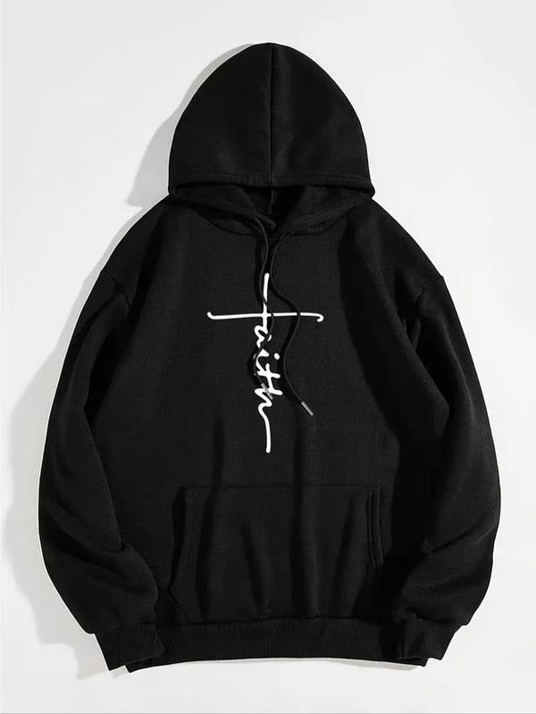 Women's Letter Print Drop Shoulder Hoodie, Fashion Casual Drawstring Pocket Hooded Sweatshirt for Daily Holiday Outdoor...
