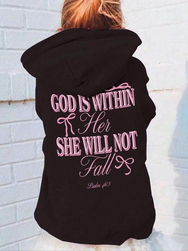 Women's Letter Print Drop Shoulder Hoodie, Fashion Casual Drawstring Pocket Hooded Sweatshirt for Daily Holiday Outdoor...