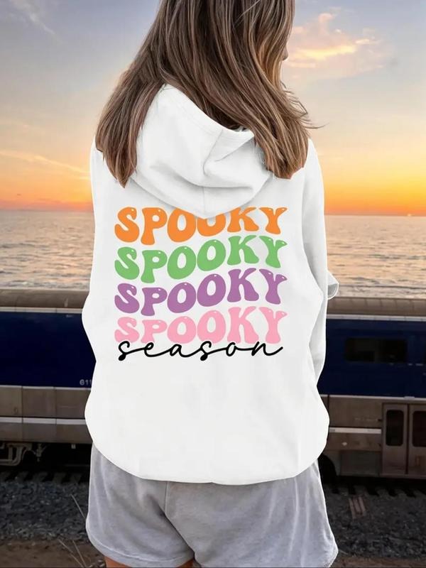 Women's Letter Print Drop Shoulder Hoodie, Fashion Casual Drawstring Pocket Hooded Sweatshirt for Daily Holiday Outdoor...