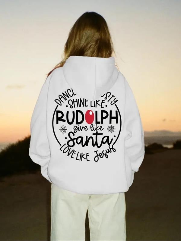 Women's Letter Print Drop Shoulder Hoodie, Fashion Casual Drawstring Pocket Hooded Sweatshirt for Daily Holiday Outdoor...
