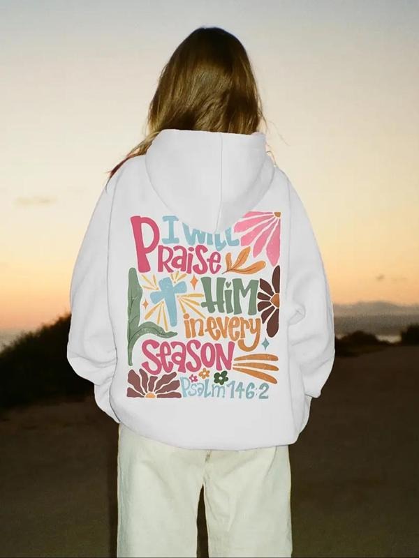 Women's Letter Print Drop Shoulder Hoodie, Fashion Casual Drawstring Pocket Hooded Sweatshirt for Daily Holiday Outdoor...