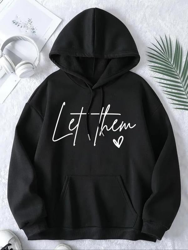 Women's Letter Print Drop Shoulder Hoodie, Fashion Casual Drawstring Pocket Hooded Sweatshirt for Daily Holiday Outdoor...
