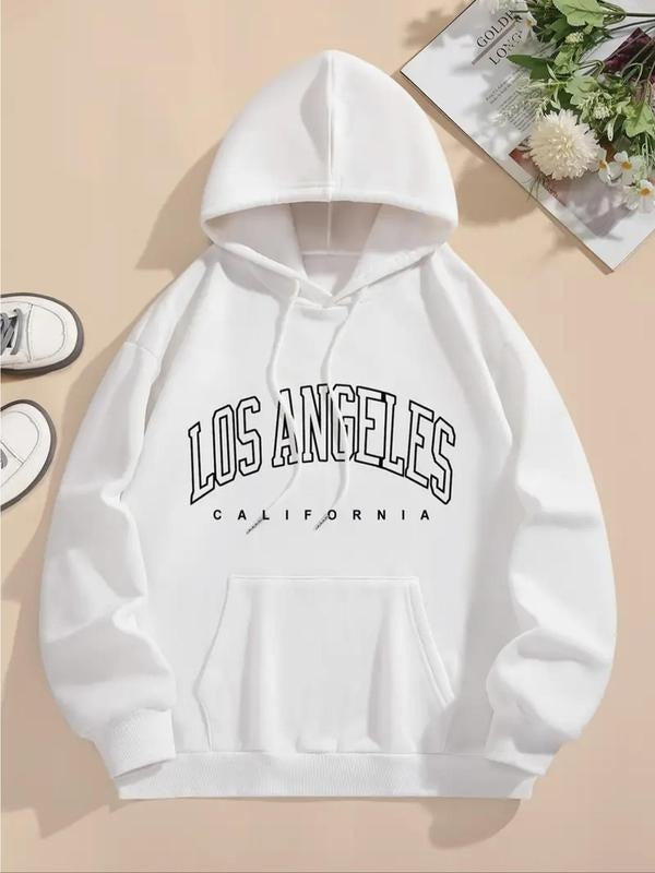 Women's Letter Print Drop Shoulder Hoodie, Fashion Casual Drawstring Pocket Hooded Sweatshirt for Daily Holiday Outdoor...