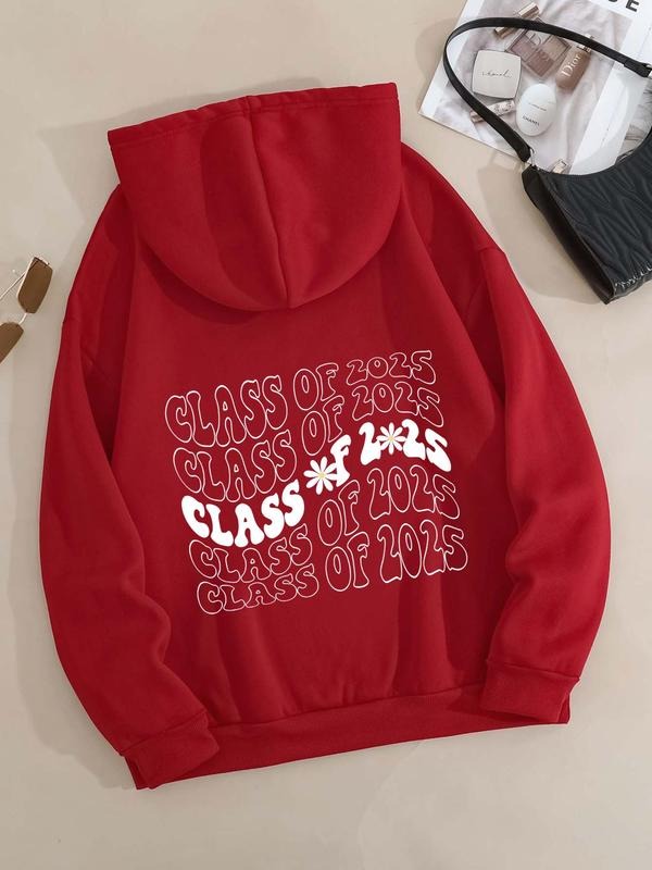 Women's Letter Print Drop Shoulder Hoodie, Fashion Casual Drawstring Pocket Hooded Sweatshirt for Daily Holiday Outdoor...