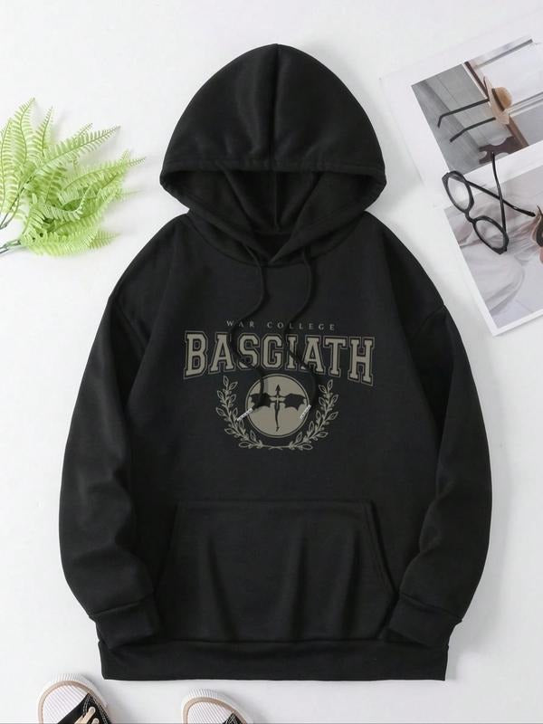 Women's Letter Print Drop Shoulder Hoodie, Fashion Casual Drawstring Pocket Hooded Sweatshirt for Daily Holiday Outdoor...