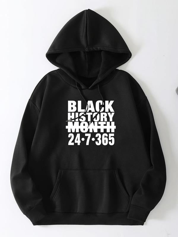 Women's Letter Print Drop Shoulder Hoodie, Fashion Casual Drawstring Pocket Hooded Sweatshirt for Daily Holiday Outdoor...