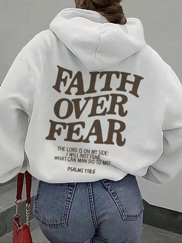 Women's Letter Print Drop Shoulder Hoodie, Fashion Casual Drawstring Pocket Hooded Sweatshirt for Daily Holiday Outdoor...
