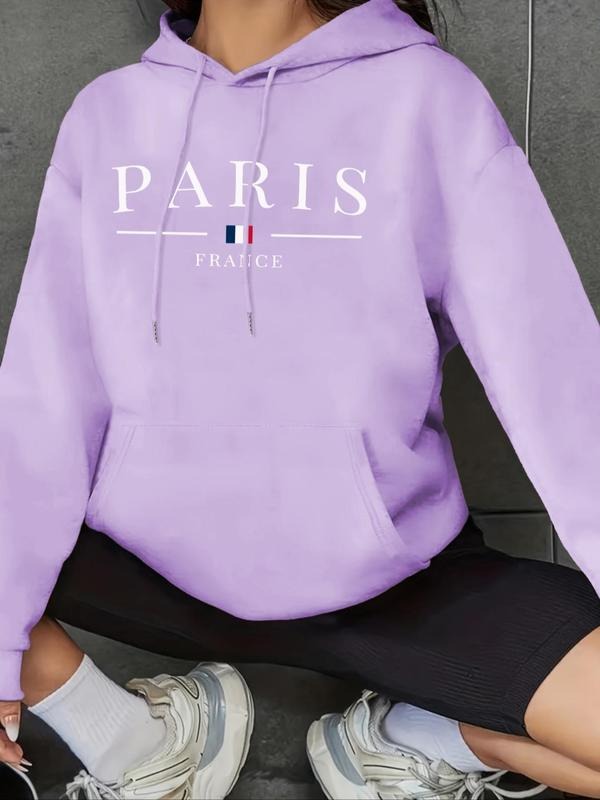 Women's Letter Print Drop Shoulder Hoodie, Fashion Casual Drawstring Pocket Hooded Sweatshirt for Daily Holiday Outdoor...