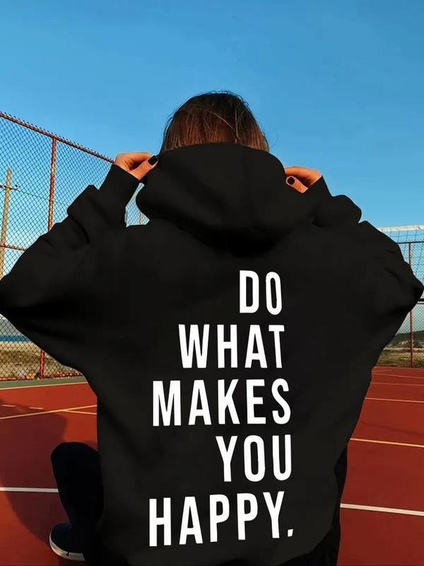 Women's Letter Print Drop Shoulder Hoodie, Fashion Casual Drawstring Pocket Hooded Sweatshirt for Daily Holiday Outdoor...